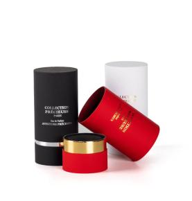 Custom Gold Foil Cylinder Paper Tube Perfume Packaging Box With Golden Line For Cosmetic Bottles