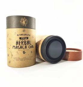 Custom Round Cardboard Food Grade Kraft Paper Tube Packaging Metal Lid For Herbal Tea